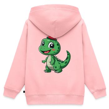 Dinosaure mignon avec chapeau de fête - Amusant et ludique - Sweat Premium à capuche zippé enfant bio - rose - Dos - AI Model Kid Female (0cm)
