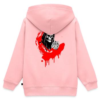 Rebellenschädel Illustration mit Mittelfinger - Kinder Premium Organic Zip Hoodie - Rosa - Hinten - AI Model Kid Female (0cm)