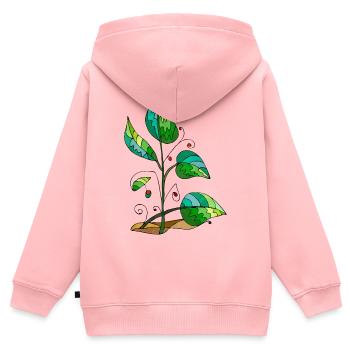 feuilles - Sweat Premium à capuche zippé enfant bio - rose - Dos - AI Model Kid Female (0cm)