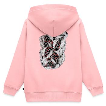 Schwarzweiß Blattmuster mit roten Beeren - Kinder Premium Organic Zip Hoodie - Rosa - Hinten - AI Model Kid Female (0cm)
