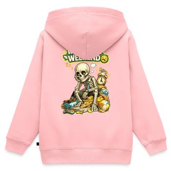 Warte auf das Wochenende Lustiges Skelett-Shirt - Kinder Premium Organic Zip Hoodie - Rosa - Hinten - AI Model Kid Female (0cm)
