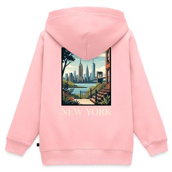 Poster zur New Yorker Skyline-Terrasse - Kinder Premium Organic Zip Hoodie - Rosa - Hinten - AI Model Kid Female (0cm)
