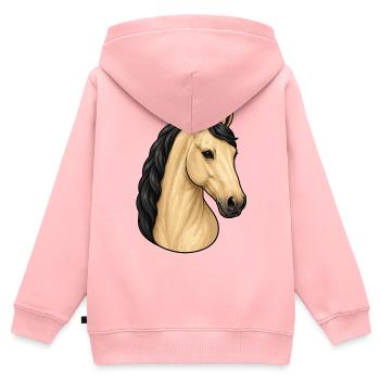 Portrait de cheval Lusitanien isabelle - Sweat Premium à capuche zippé enfant bio - rose - Dos - AI Model Kid Female (0cm)