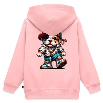 Niedliche Hip-Hop-Bulldoggen-Welpen-Streetwear-Hunde-Merch - Kinder Premium Organic Zip Hoodie - Rosa - Hinten - AI Model Kid Female (0cm)