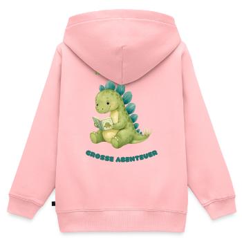Kleiner Dino liest Abenteuer - Kinder Premium Organic Zip Hoodie - Rosa - Hinten - AI Model Kid Female (0cm)