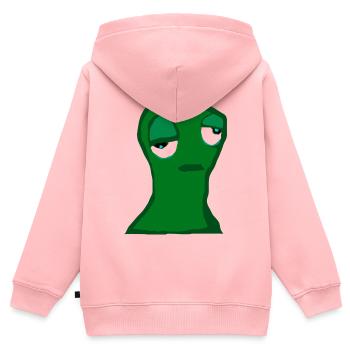 Müde grüne Figur – minimalistischer Cartoon,  Frus - Kinder Premium Organic Zip Hoodie - Rosa - Hinten - AI Model Kid Female (0cm)