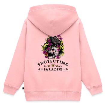 Floral Skull Inferno - Kinder Premium Organic Zip Hoodie - Rosa - Hinten - AI Model Kid Female (0cm)