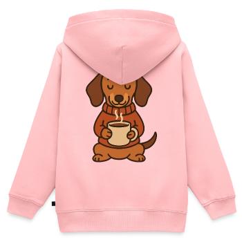 Süßer Dackel mit Kaffee – Coffee Lover - Kinder Premium Organic Zip Hoodie - Rosa - Hinten - AI Model Kid Female (0cm)