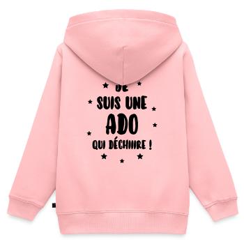 adolescent / enfant / ado / adolescente - Sweat Premium à capuche zippé enfant bio - rose - Dos - AI Model Kid Female (0cm)