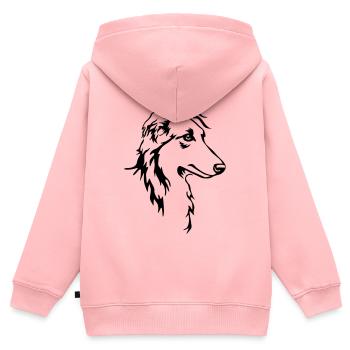 Tête de whippet cheveux longs - Sweat Premium à capuche zippé enfant bio - rose - Dos - AI Model Kid Female (0cm)