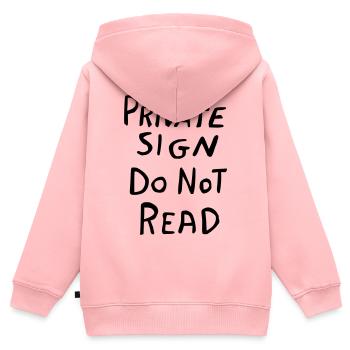 Privater Bereich Schild – Lustiges Geheim-Design - Kinder Premium Organic Zip Hoodie - Rosa - Hinten - AI Model Kid Female (0cm)