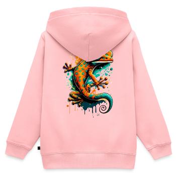 Echse Farbenfroh - Gecko Salamander Eidechse - Kinder Premium Organic Zip Hoodie - Rosa - Hinten - AI Model Kid Female (0cm)