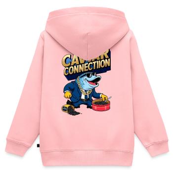 Vendeur de caviar - Sweat Premium à capuche zippé enfant bio - rose - Dos - AI Model Kid Female (0cm)