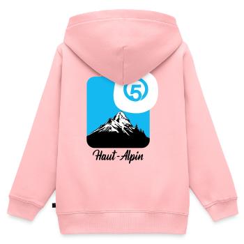 Haut Alpin département des hautes alpes 05 - Sweat Premium à capuche zippé enfant bio - rose - Dos - AI Model Kid Female (0cm)