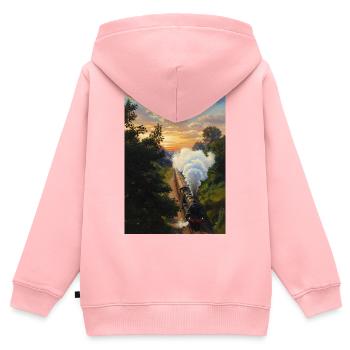Sunset Dampflokomotive - Kinder Premium Organic Zip Hoodie - Rosa - Hinten - AI Model Kid Female (0cm)