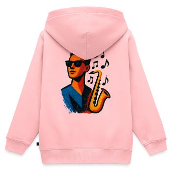 Saxophone - Jazz - Musique - Sweat Premium à capuche zippé enfant bio - rose - Dos - AI Model Kid Female (0cm)