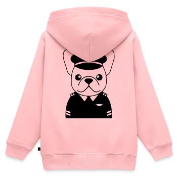 Frenchie Pilot Uniform Schwarz - Kinder Premium Organic Zip Hoodie - Rosa - Hinten - AI Model Kid Female (0cm)