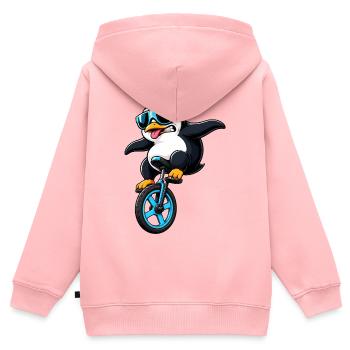Cooler Pinguin auf Einrad Lustiges Comic - Kinder Premium Organic Zip Hoodie - Rosa - Hinten - AI Model Kid Female (0cm)
