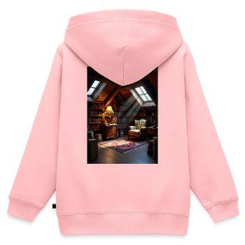 Dachboden-Leseoase im Warmlicht - Kinder Premium Organic Zip Hoodie - Rosa - Hinten - AI Model Kid Female (0cm)