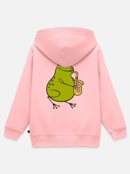 Frosch spielt Saxophon - Jazz Cartoon - Kinder Premium Organic Zip Hoodie - Rosa
