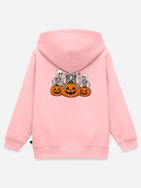 Halloween Skelett Kürbis - Kinder Premium Organic Zip Hoodie - Rosa