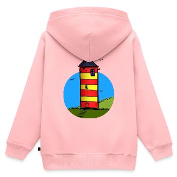 Leuchtturm Pilsum Wahrzeichen - Kinder Premium Organic Zip Hoodie - Rosa - Hinten - AI Model Kid Female (0cm)
