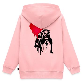 cool street art Jésus - avec beaucoup d’amour - Sweat Premium à capuche zippé enfant bio - rose - Dos - AI Model Kid Female (0cm)