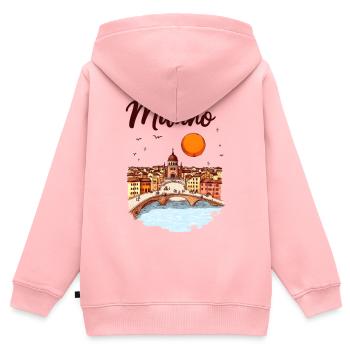 Milan Skyline – la métropole italienne de la mode et du design - Sweat Premium à capuche zippé enfant bio - rose - Dos - AI Model Kid Female (0cm)