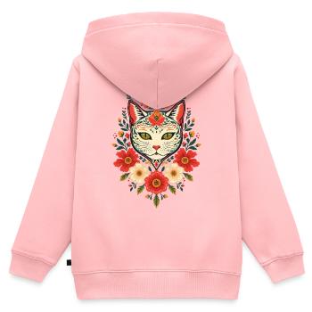 Blumenkatze im Folk-Art Stil - Kinder Premium Organic Zip Hoodie - Rosa - Hinten - AI Model Kid Female (0cm)