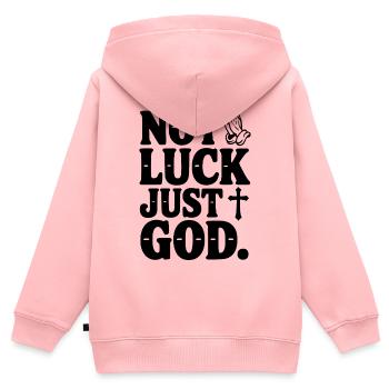 Nicht Glück, nur Gott - Kinder Premium Organic Zip Hoodie - Rosa - Hinten - AI Model Kid Female (0cm)