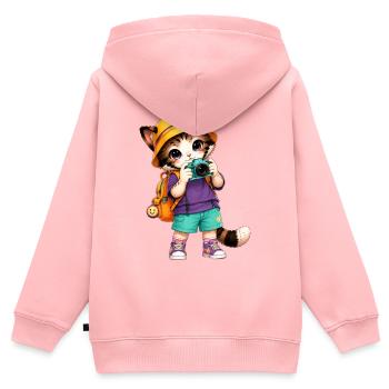 Kitten Explorer Kamera Orange - Kinder Premium Organic Zip Hoodie - Rosa - Hinten - AI Model Kid Female (0cm)