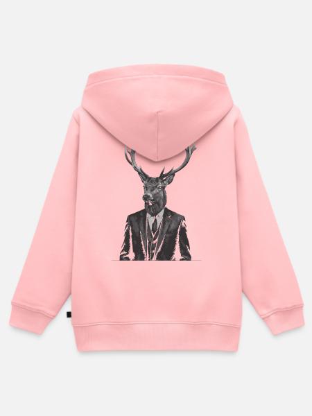 Hirsch im maßgeschneiderten Anzug - Kinder Premium Organic Zip Hoodie - Rosa