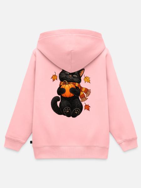 Black Cat Crescent Moon - Kinder Premium Organic Zip Hoodie - Rosa