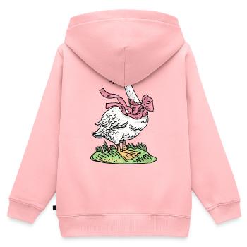 Oie au ruban rose - Sweat Premium à capuche zippé enfant bio - rose - Dos - AI Model Kid Female (0cm)
