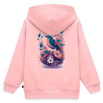 Oiseaux dans un bouquet de fleurs - Sweat Premium à capuche zippé enfant bio - rose - Dos - AI Model Kid Female (0cm)