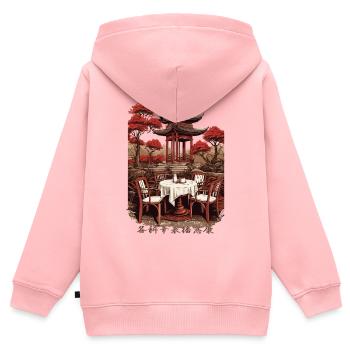 Café asiatique - Sweat Premium à capuche zippé enfant bio - rose - Dos - AI Model Kid Female (0cm)