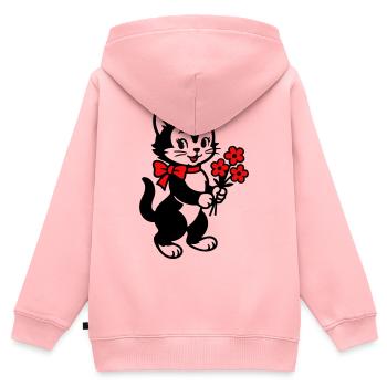 Chat noir avec ruban rouge - Sweat Premium à capuche zippé enfant bio - rose - Dos - AI Model Kid Female (0cm)