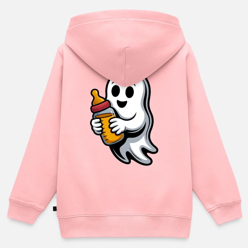 Fantôme câlin avec biberon - Sweat Premium à capuche zippé enfant bio - rose