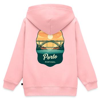 Insigne de voyage rétro du pont Luis de Porto Dom - Sweat Premium à capuche zippé enfant bio - rose - Dos - AI Model Kid Female (0cm)