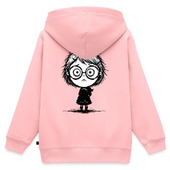 Sticker Fillette Mélancolie Regard Vide Manga - Sweat Premium à capuche zippé enfant bio - rose - Dos - AI Model Kid Female (0cm)
