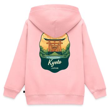 Kyoto Golden Pavilion Vintage-Sonnenuntergangsabzeichen - Kinder Premium Organic Zip Hoodie - Rosa - Hinten - AI Model Kid Female (0cm)