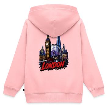 La silhouette néon de Londres - Sweat Premium à capuche zippé enfant bio - rose - Dos - AI Model Kid Female (0cm)