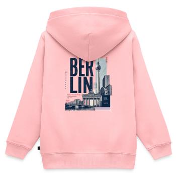 Berlin Skyline Collection - Sweat Premium à capuche zippé enfant bio - rose - Dos - AI Model Kid Female (0cm)