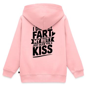 J’ai pété mon cul, je viens de t’envoyer un bisou - Sweat Premium à capuche zippé enfant bio - rose - Dos - AI Model Kid Female (0cm)