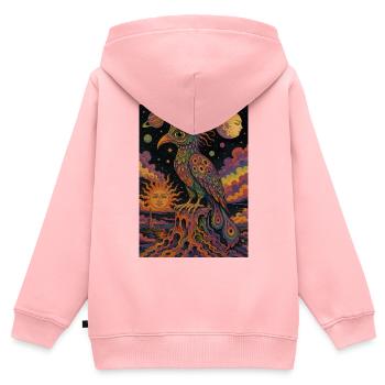 Phénix psychédélique cosmique - Sweat Premium à capuche zippé enfant bio - rose - Dos - AI Model Kid Female (0cm)