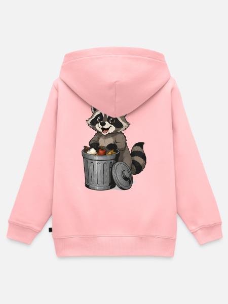 Waschbär mit Obst in Mülltonne - Kinder Premium Organic Zip Hoodie - Rosa