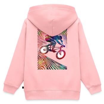 Bunte Radfahrerin in Neonexplosion - Kinder Premium Organic Zip Hoodie - Rosa - Hinten - AI Model Kid Female (0cm)