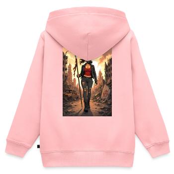 Punk-Krieger in Trümmern - Kinder Premium Organic Zip Hoodie - Rosa - Hinten - AI Model Kid Female (0cm)