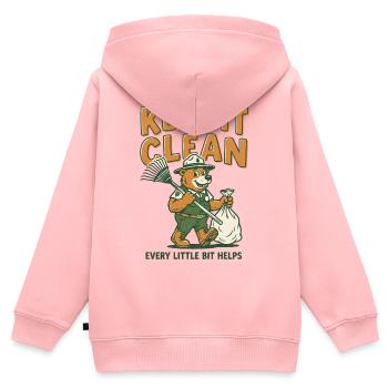 Keep It Clean Bear Clean-Grafik - Kinder Premium Organic Zip Hoodie - Rosa - Hinten - AI Model Kid Female (0cm)