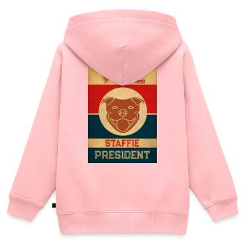 Staffie-Präsident - 013 - Kinder Premium Organic Zip Hoodie - Rosa - Hinten - AI Model Kid Female (0cm)